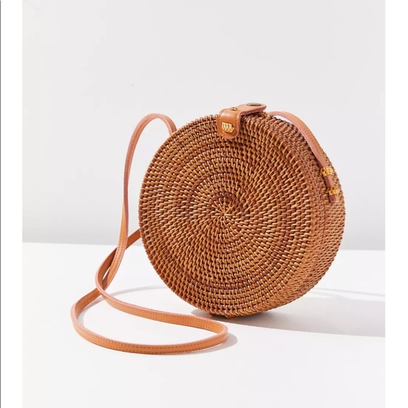 Anthropologie Handbags - Rattan Leather Crossbody Circle Straw Crossbody Urban Outfitters / Anthropologie